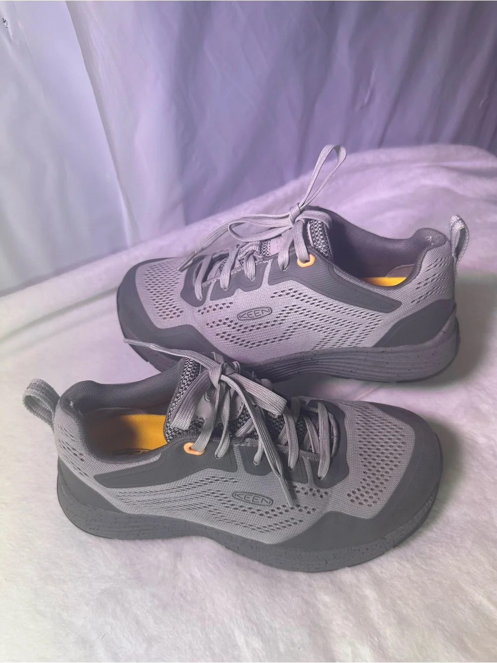 Keen Gray Mesh Athletic Sneaker with Orange Accent